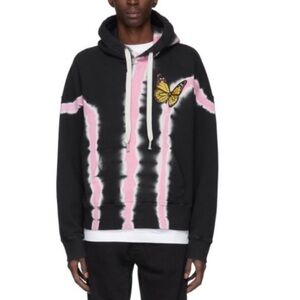 Palm Angels Unisex Black and Pink Tie-Dye Butterfly Sweatshirt Hoodie Sz XL